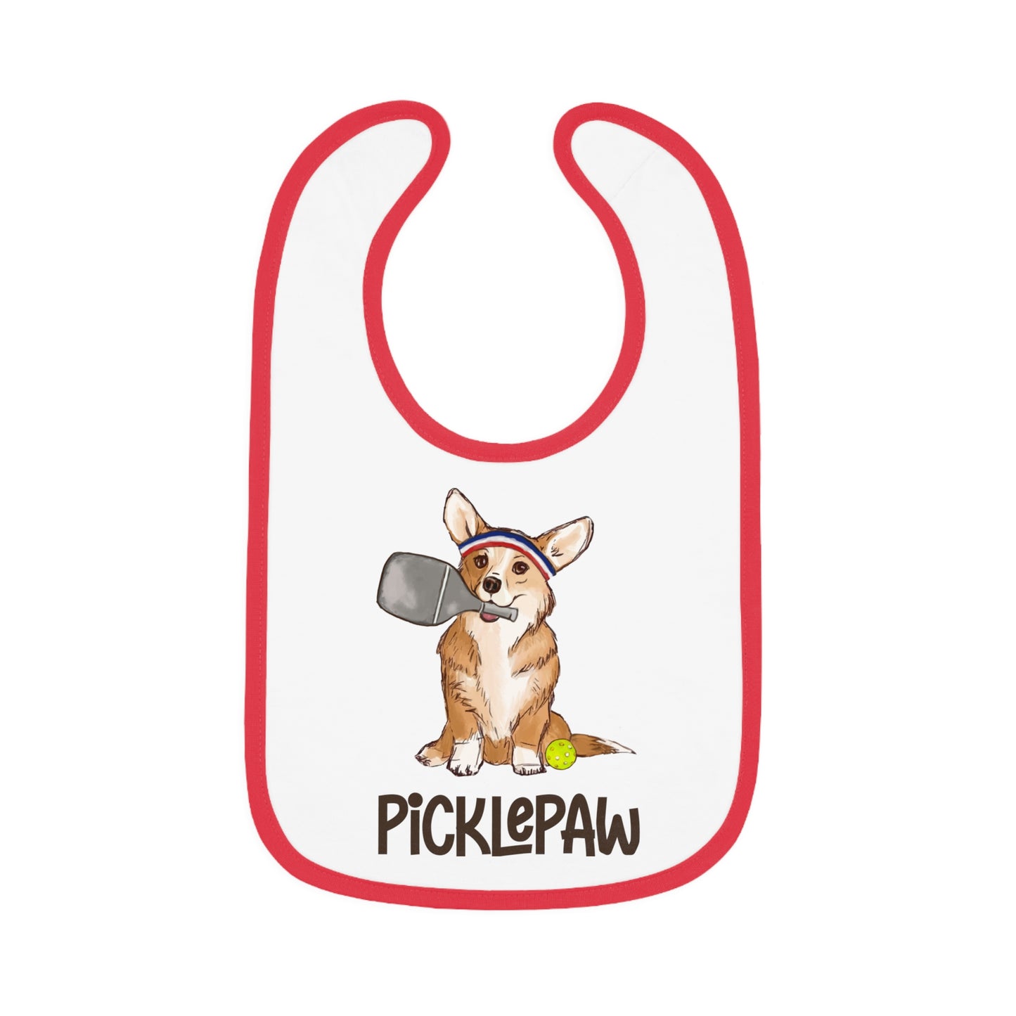 Baby Bib with Pickleball Corgi Design