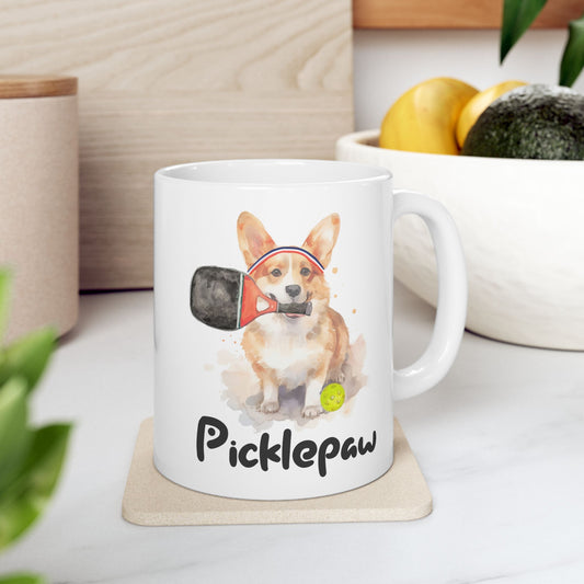 Pickleball Corgi Ceramic Mug