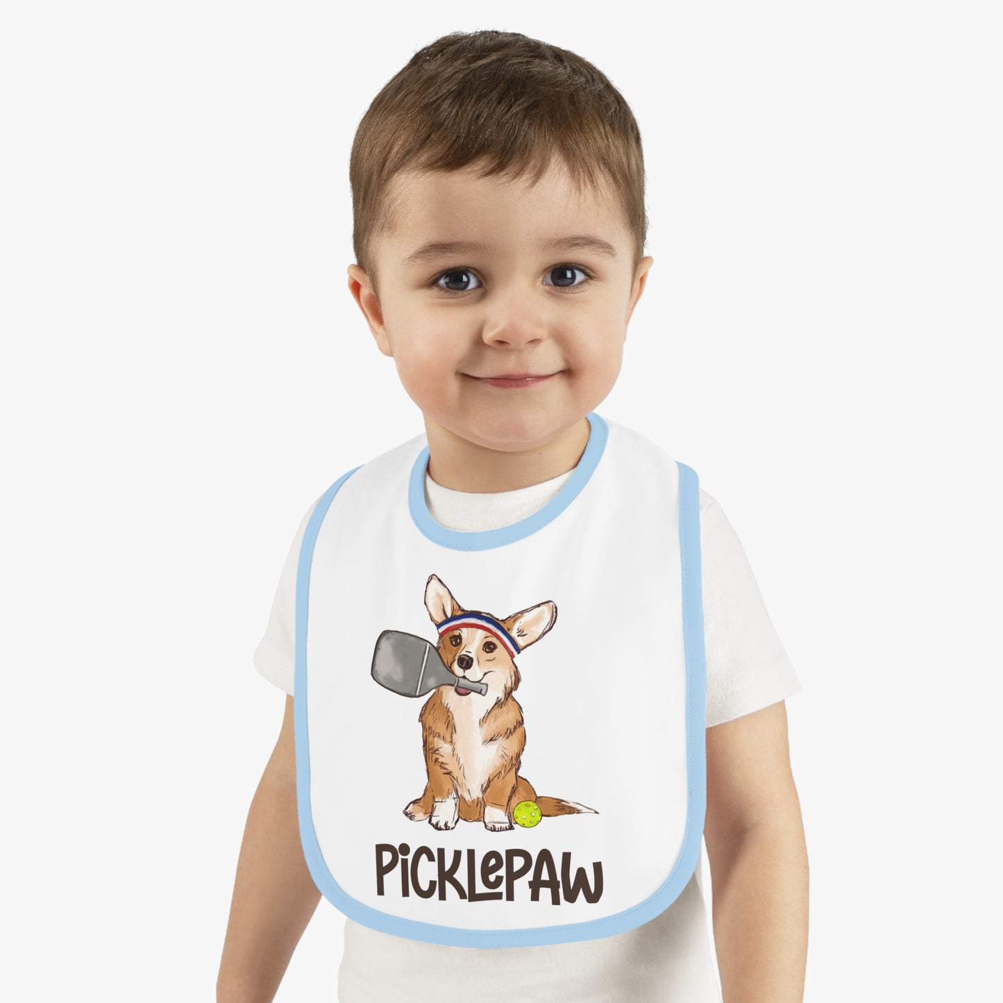 Baby Bib with Pickleball Corgi Design