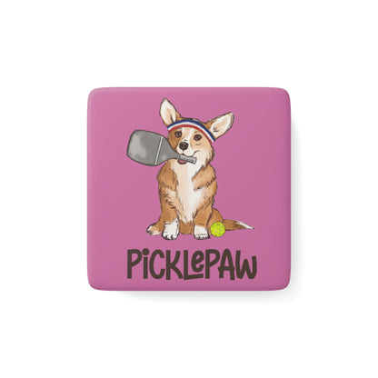 Pink Corgi Pickleball - Porcelain Magnet