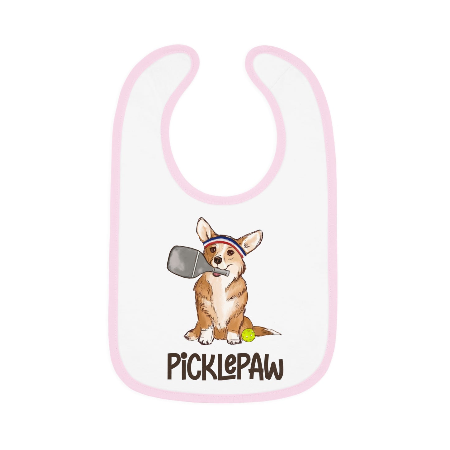 Baby Bib with Pickleball Corgi Design