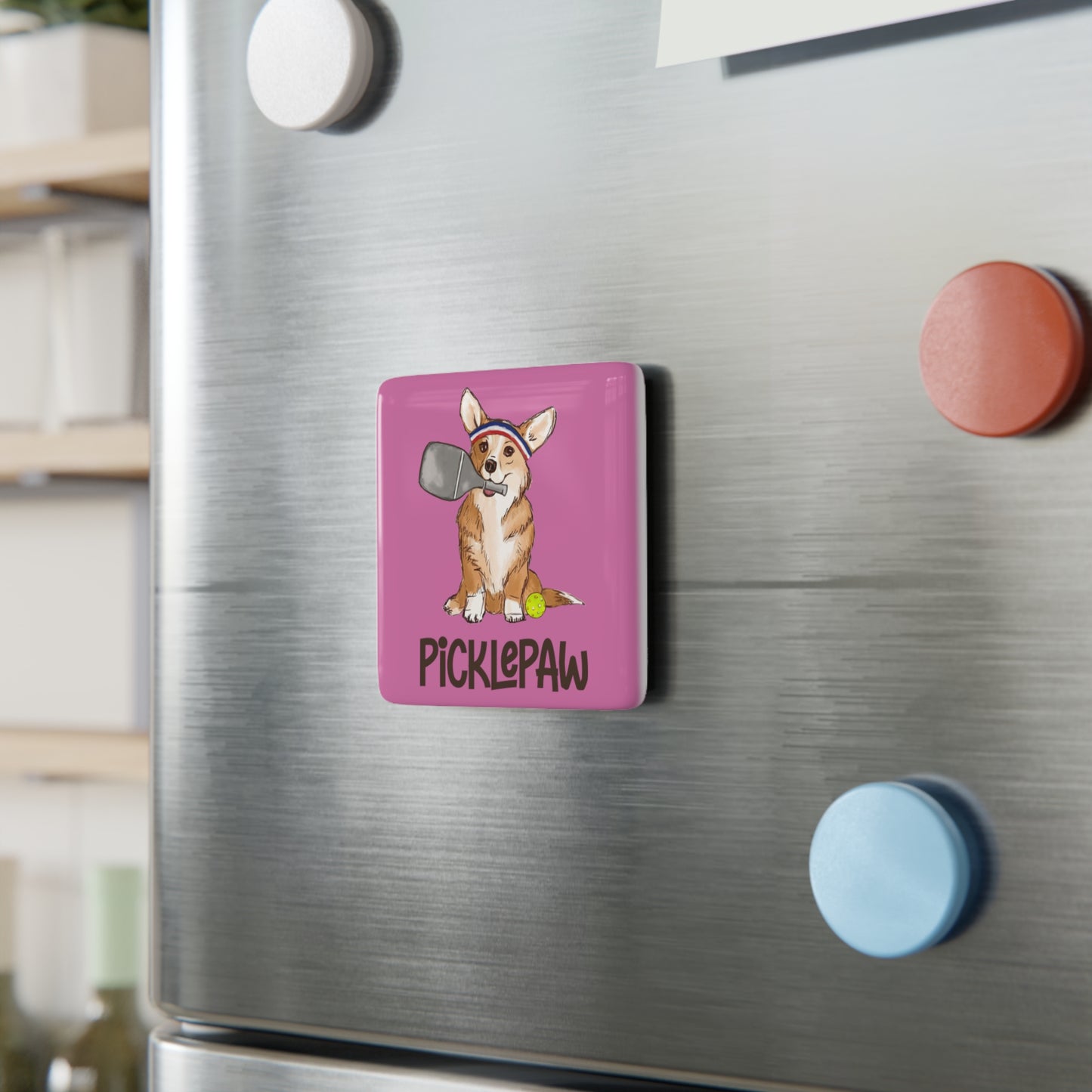 Pink Corgi Pickleball - Porcelain Magnet