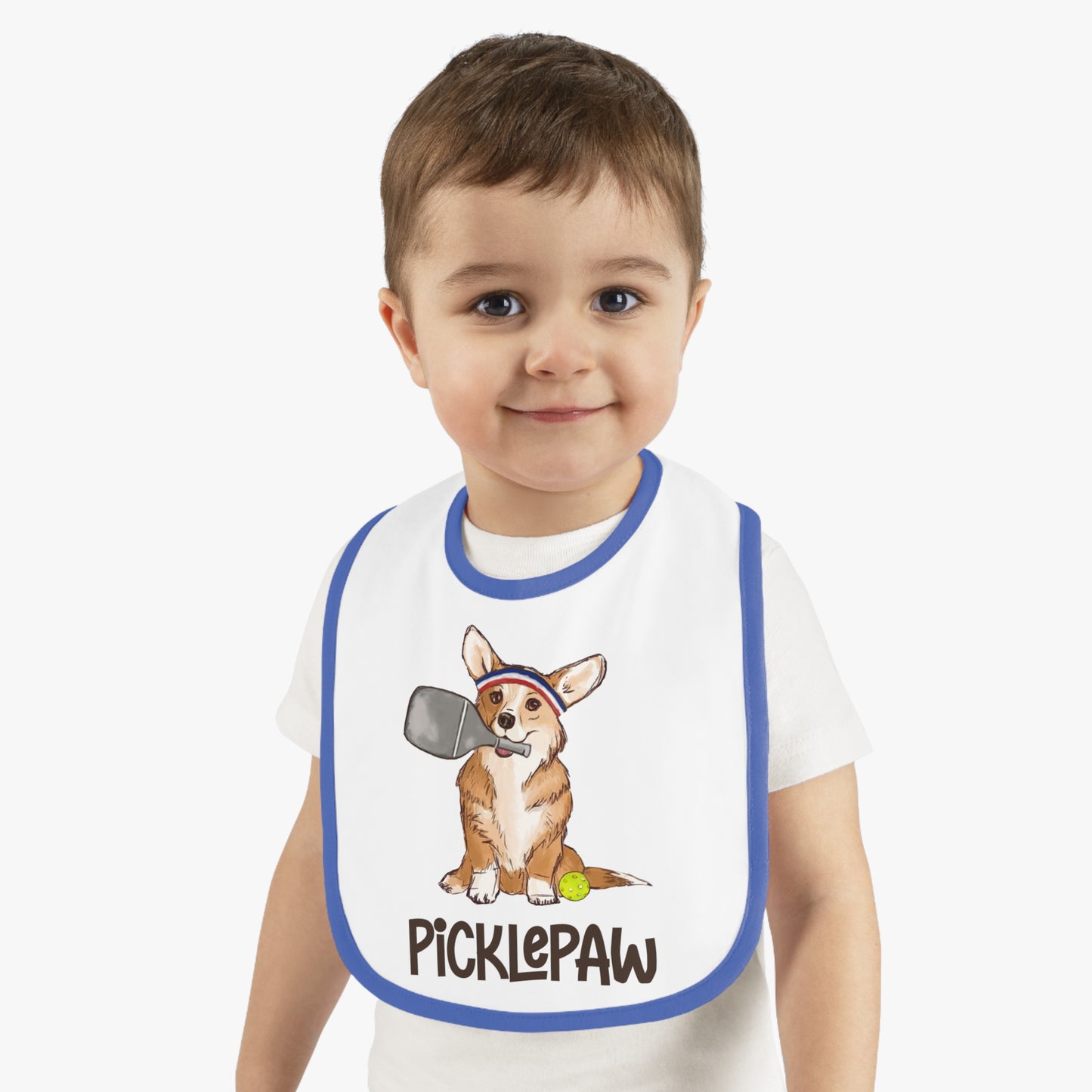 Baby Bib with Pickleball Corgi Design